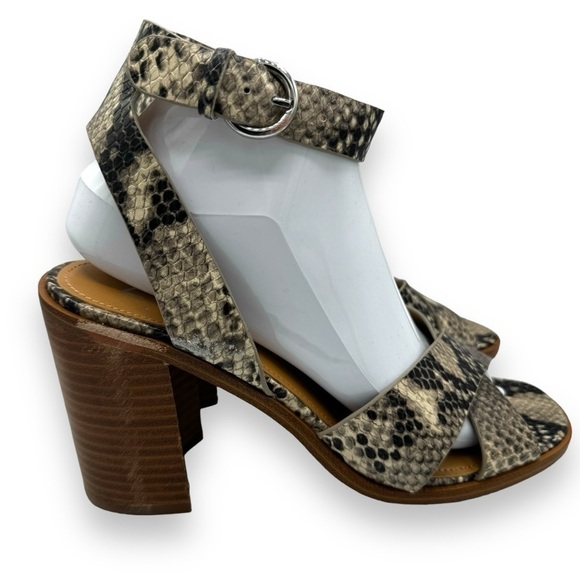 Marc Fisher Lorla Ankle Strap Block Heel Sandals, Snakeskin Embossed, Size 8.5M - Picture 3 of 13
